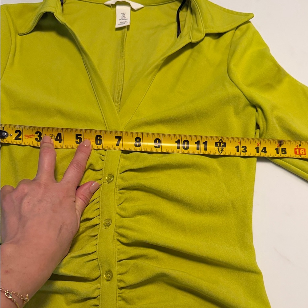 H&M Lime Green Ruched Button-Front Dress size S - Picture 9 of 10